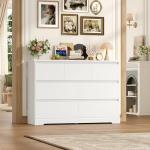 FACBOTALL Dresser for Bedroom, Modern White Dresser, Wood Chest of Drawers Nursery Dressers, with Storage, 7 Drawer Double with Handle Free, Large Storage Organizer for Living Room,White