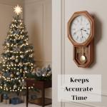 Pendulum Wall Clock Battery Operated - Real Wood Regulator Clock - Schoolhouse Design with Pendulum - Quiet, Non-Chiming - Wooden Wall Decor for Living Room Decor, Home, Office and Gift 18x11