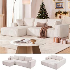 108” Modular Sectional Sofa, Cloud Sectional Couch with Deep Seat, Modern Modular L-Shape Sofa Couch with Chaise,Upholstered Boneless Couches for Living Room Bedroom (Beige, Left Facing Chaise)