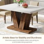 Tribesigns 47-Inch Dining Table for 4, White Kitchen Dinner Table with Heavy Duty Pedestal, Farmhouse Wooden Eating Table for Home, Dining Room, Small Space, White & Brown