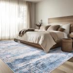 6x9 Area Rug Living Room Rugs - Washable Rug Large Modern Abstract Soft Thin Carpets Indoor Floor No Slip Vintage Carpet for Bedroom Under Dining Table Nursery Home Office Decor Blue