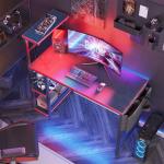 Bestier Gaming Desk with LED Lights, 44 Inch PC Gamer Desk for Small Spaces, Computer Desk with Reversible Storage Shelves & Side Storage Bag (Black 3D Carbon Fiber)