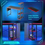 Bestier Gaming Desk with LED Lights, 44 Inch PC Gamer Desk for Small Spaces, Computer Desk with Reversible Storage Shelves & Side Storage Bag (Black 3D Carbon Fiber)