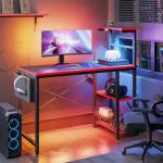 Bestier Gaming Desk with LED Lights, 44 Inch PC Gamer Desk for Small Spaces, Computer Desk with Reversible Storage Shelves & Side Storage Bag (Black 3D Carbon Fiber)