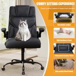 Executive Office Chair with Flip-up Armrests,Ergonomic Computer Desk Chairs,Mid-Tall Back Leather Office Chair 400 Lbs,Lumbar Support Swivel PC Chair with Rocking Function
