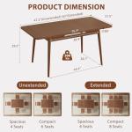 Muwuele Solid Wood Extendable Dining Table for 4-8 People with Seamless Extension from 47.2 to 63 Inches, Easy Assembly, Expandable Tables for Small Spaces, Dining Room, Kitchen, Living Room, Walnut