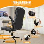 Executive Office Chair with Flip-up Armrests,Ergonomic Computer Desk Chairs,Mid-Tall Back Leather Office Chair 400 Lbs,Lumbar Support Swivel PC Chair with Rocking Function