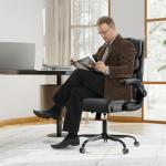 Executive Office Chair with Flip-up Armrests,Ergonomic Computer Desk Chairs,Mid-Tall Back Leather Office Chair 400 Lbs,Lumbar Support Swivel PC Chair with Rocking Function