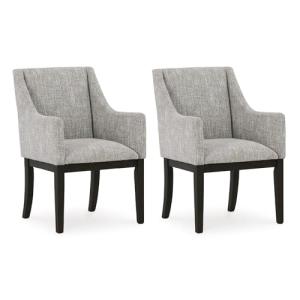 Signature Design by Ashley Burkhaus Traditional Dining Upholstered Arm Chair, 2 Count, Gray & Dark Brown