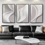 Large Framed Modern Abstract Wall Art for Living Room, Minimalist Bright Style Prints Wall Paintings Artwork for Walls, Silver Gray Contemporary Luxury Pictures for Hallway, Office Wall Decor 24x36 In