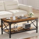 Rectangle Coffee Tables for Living Room, Wood Rectangular Coffee Table, 2 Tier Industrial Modern Center Table with Thickened Tabletop and Metal Frame, 40 inch Long (Rustic Brown)