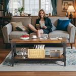 Rectangle Coffee Tables for Living Room, Wood Rectangular Coffee Table, 2 Tier Industrial Modern Center Table with Thickened Tabletop and Metal Frame, 40 inch Long (Rustic Brown)