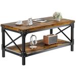 Rectangle Coffee Tables for Living Room, Wood Rectangular Coffee Table, 2 Tier Industrial Modern Center Table with Thickened Tabletop and Metal Frame, 40 inch Long (Rustic Brown)