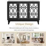 Sideboard with Glass Doors, 3 Door Mirrored Buffet Cabinet with Silver Handle for Living Room, Hallway, Dining Room (Black)