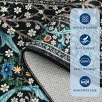 GarveeHome 8x10 Area Rugs, Washable Rugs for Living Room Non Slip Stain Resistant Ultra Soft Floral Rug, Boho Carpet Floor Mat for Bedroom Dining Room Nursery Playroom Office, Black