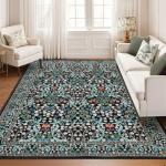 GarveeHome 8x10 Area Rugs, Washable Rugs for Living Room Non Slip Stain Resistant Ultra Soft Floral Rug, Boho Carpet Floor Mat for Bedroom Dining Room Nursery Playroom Office, Black