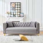 Modern 3-Seater Chesterfield Velvet Sofa, Deep Seat Couch with Button Nailhead Trim, Square Arm Design for Living Room,