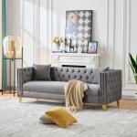 Modern 3-Seater Chesterfield Velvet Sofa, Deep Seat Couch with Button Nailhead Trim, Square Arm Design for Living Room,
