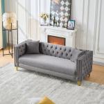 Modern 3-Seater Chesterfield Velvet Sofa, Deep Seat Couch with Button Nailhead Trim, Square Arm Design for Living Room,