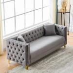 Modern 3-Seater Chesterfield Velvet Sofa, Deep Seat Couch with Button Nailhead Trim, Square Arm Design for Living Room,