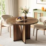 LITTLE TREE 39-Inch Round Dining Table for 4, Rustic Kitchen Table with X-Shaped Stable Pedestal, Farmhouse Dinner Table for Dining Room, Living Room, Dark Brown