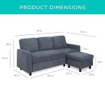 Best Choice Products Upholstered Sectional Sofa for Home, Apartment, Dorm, Bonus Room, Compact Spaces w/Chaise Lounge, 3-Seat, L-Shape Design, Reversible Ottoman Bench, 680lb Capacity - Blue/Gray