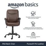 Amazon Basics Classic Puresoft PU Padded Mid-Back Height Adjustable Office Computer Desk Chair with Armrest, 25.75"D x 24.25"W x 42.25"H, Brown