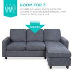 Best Choice Products Upholstered Sectional Sofa for Home, Apartment, Dorm, Bonus Room, Compact Spaces w/Chaise Lounge, 3-Seat, L-Shape Design, Reversible Ottoman Bench, 680lb Capacity - Blue/Gray