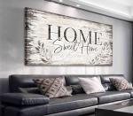 Home Sweet Home Wall Art Sign Large Dark Brown Farmhouse Wall Sign for Living Room Decoration Wooden Board Design Canvas Prints Modern Rustic Artwork Leaf Pictures Wall Decor 20" x 40"
