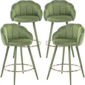 25.5 Inch Velvet Bar Stools Set of 4 Modern Counter Height Barstools with Back Comfy Bar Chairs for Kitchen Island/Home Bar/Rest