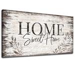 Home Sweet Home Wall Art Sign Large Dark Brown Farmhouse Wall Sign for Living Room Decoration Wooden Board Design Canvas Prints Modern Rustic Artwork Leaf Pictures Wall Decor 20" x 40"