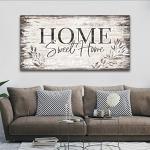 Home Sweet Home Wall Art Sign Large Dark Brown Farmhouse Wall Sign for Living Room Decoration Wooden Board Design Canvas Prints Modern Rustic Artwork Leaf Pictures Wall Decor 20" x 40"