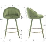 25.5 Inch Velvet Bar Stools Set of 4 Modern Counter Height Barstools with Back Comfy Bar Chairs for Kitchen Island/Home Bar/Rest