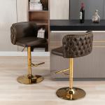 2Pcs Swivel Bar Chairs PU Upholstered Counter Bar Stools with Gold Nailheads and Base Adjustable Height For Dining Room Kitchen