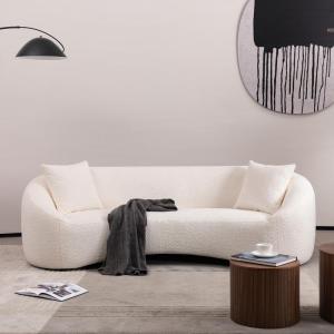 93.31" Minimalist Curved Sofa, 3-Seater Cloud Couch, White Boucle Fleece Upholstered Seating for Living Room, Apartment, Office