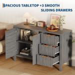 46.5" Fluted Sideboard Buffet Cabinet, Oak Finish Storage Cabinet with 3 Drawers & Adjustable Shelf,Modern Table for Dining Room