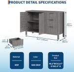 46.5" Fluted Sideboard Buffet Cabinet, Oak Finish Storage Cabinet with 3 Drawers & Adjustable Shelf,Modern Table for Dining Room