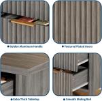 46.5" Fluted Sideboard Buffet Cabinet, Oak Finish Storage Cabinet with 3 Drawers & Adjustable Shelf,Modern Table for Dining Room