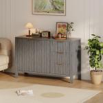 46.5" Fluted Sideboard Buffet Cabinet, Oak Finish Storage Cabinet with 3 Drawers & Adjustable Shelf,Modern Table for Dining Room