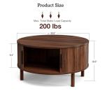 ZttRiee Coffee Table for Living Room, Modern Round Coffee Table with Cabinets & Sliding Doors, Home Small Space, 29.9" Fluted Center Table, Walnut