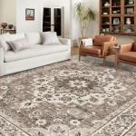 TOPRUUG Washable Oriental Area Rug - 9x12 Rugs for Living Room Soft Carpet for Bedroom Waterproof Floral Distressed Indoor Stain Resistant Non-Shedding Floor Carpets (Beige, 9x12)