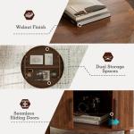 ZttRiee Coffee Table for Living Room, Modern Round Coffee Table with Cabinets & Sliding Doors, Home Small Space, 29.9" Fluted Center Table, Walnut