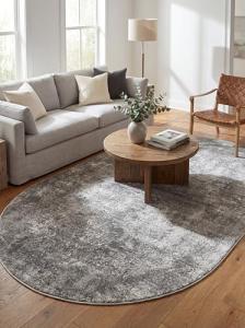 Rugs.com Oregon Collection Rug – 4x6 Oval Gray Low-Pile Rug Perfect for Living Rooms, Large Dining Rooms, Open Floorplans