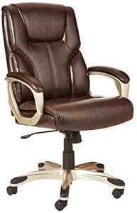 Amazon Basics Executive High Back Office Desk Chair, Adjustable Height, Tilt, Swivel, One Size, Brown/Gold