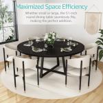 Black Round Dining Table for 6 - Modern Circle 51 Inch Large Room Kitchen Dinning Tables for 4 to 6 Person Seats Small Spaces Wood Dinner Mesa De Comedor Redonda