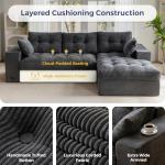 MAXYOYO 104" L Shaped Modular Sectional Sofa with Ottoman, Cloud Boneless Couch with Layered Cushion, Upholstered Sofa in a Box, Flexible Module Combination for Living Room, No Assembly, Dark Grey