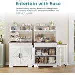 Coffee Bars Farmhouse Cabinet with Hutch, 56.7'' Extendable Kitchen Buffet Sideboard with 5 Hooks, Magnetic Note Zone Adjustabl