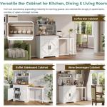 Coffee Bars Farmhouse Cabinet with Hutch, 56.7'' Extendable Kitchen Buffet Sideboard with 5 Hooks, Magnetic Note Zone Adjustabl