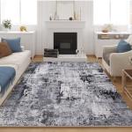 Rugcomf 8x10 Area Rug Washable Boho Rug Soft Non-Slip Non-Shedding Faux Wool Vintage Rug for Living Room, Farmhouse, Dining Room, Indoor, Kids Playroom, Grey and Black