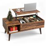 WLIVE Coffee Table for Living Room, Lift Top Coffee Table with Storage, Small Rising Wooden Dining Center Table with Storage Shelf & Hidden Compartment, 39" Rustic Brown